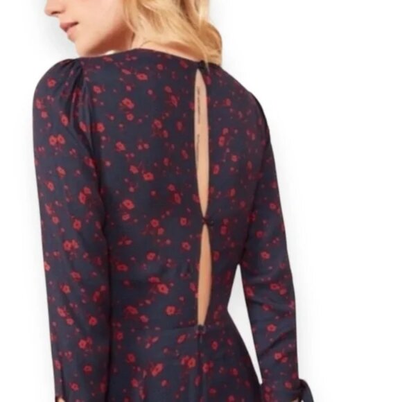 NEW Reformation Zelda Anaheim Poppy Midi Long Sleeve Slit Dress size 8 #1539 - Picture 4 of 13